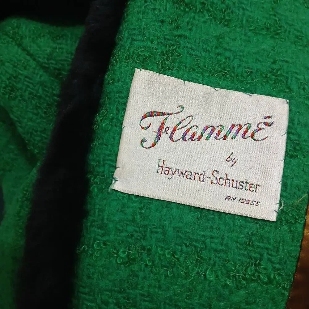 Vintage Hayward Schuster womens medium 70's fur  blazer wool kelly green black